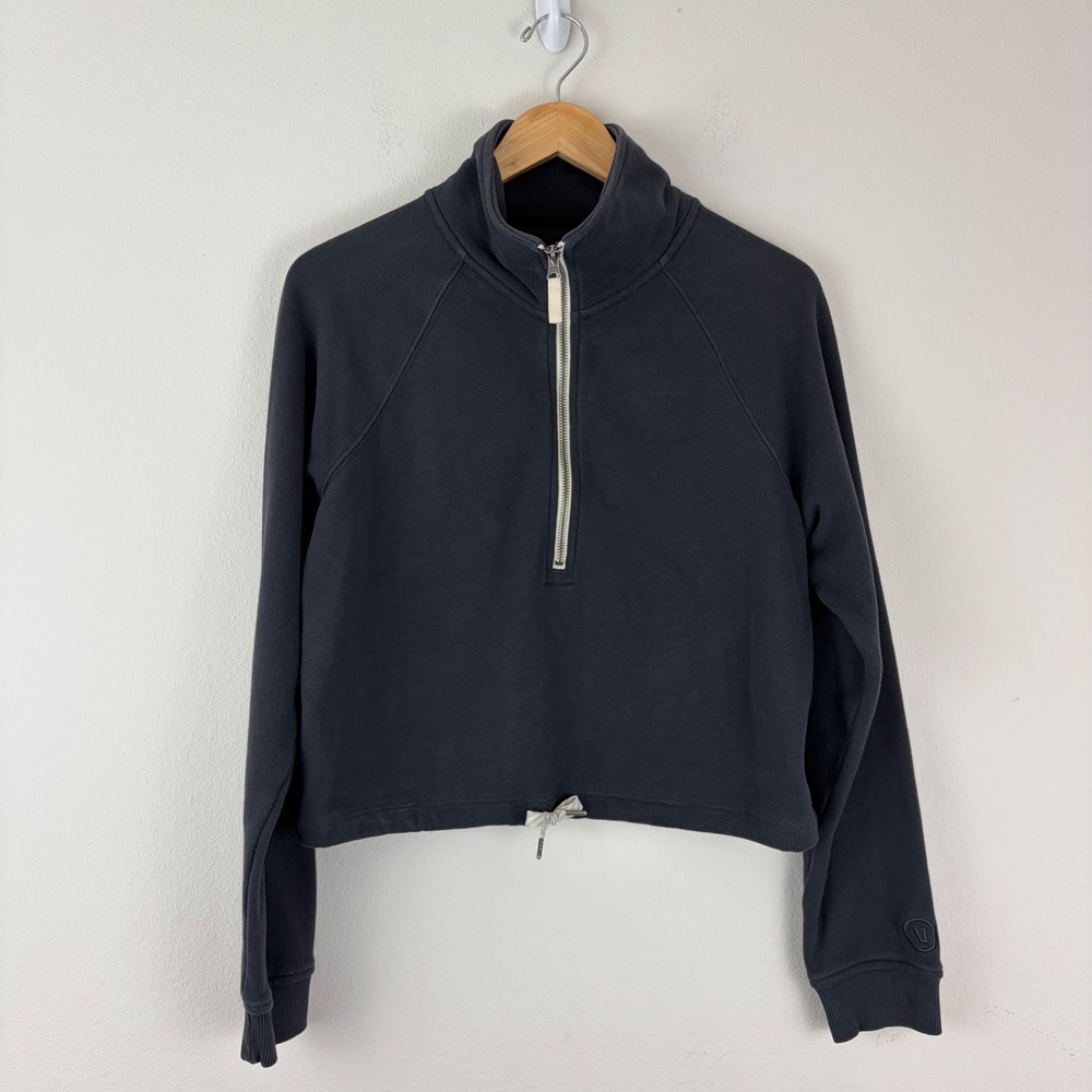 Vuori VW274 Womens Charcoal Blue Half Zip Cropped Pullover Sweatshirt Size S